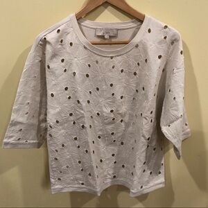 LOFT Petite Cream Eyelet Flower Top